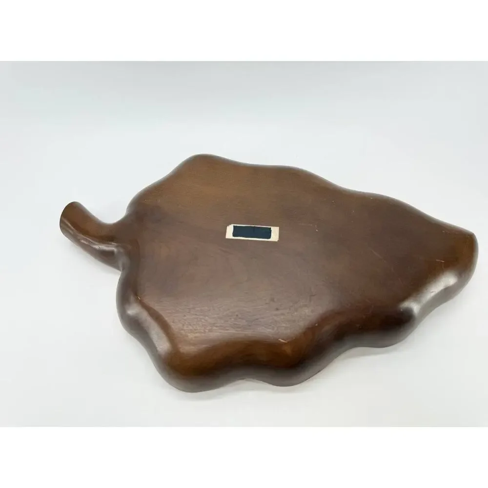 Wood Leaf Shaped Divided Serving Tray 2 Section Platter 2.35 lb